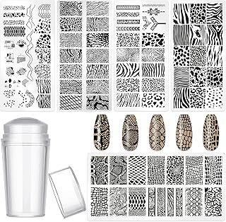 5pcs Nail Stamp with Nail Stamper and Scraper, Leopard & Snake Print Nail Stamping Plates Nail Art Stamp Nail Stamps Plates Nail Stencils Template for DIY Nail Art Accessories