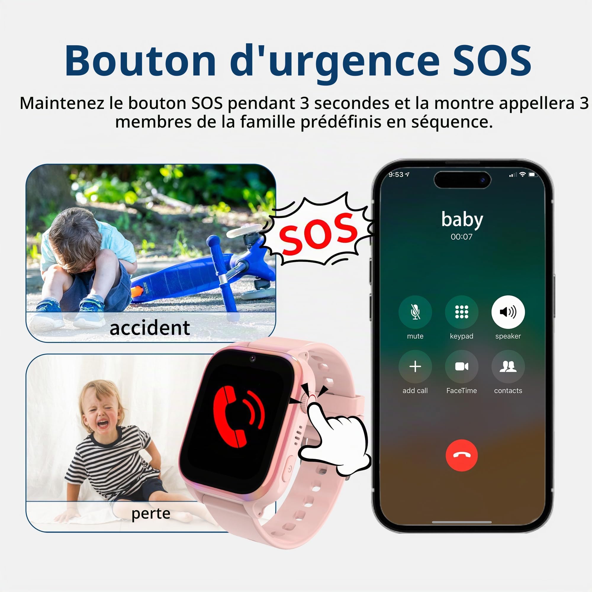 4G Montre Connectée Enfant, Montre GPS Enfant Téléphone avec Appel Vidéo SOS Réveil Appareil Caméra IP68 Mode Scolaire Jeux Chat,Smartwatch Cadeau pour Filles et Garçons (Rose)