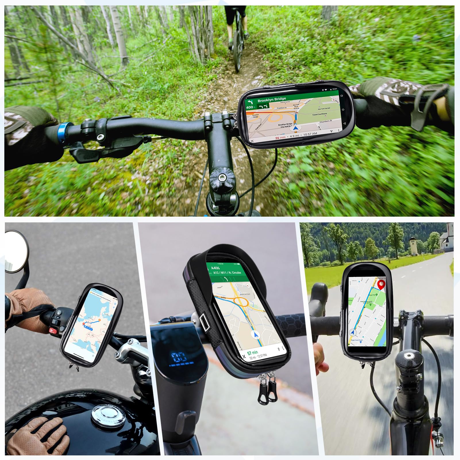 Kiiwah wodoodporny uchwyt na telefon do roweru, dotykowy uchwyt na telefon z obrotem o 360° do motocykla, uchwyt rowerowy na kierownicę do smartfonów 4,7–7 cali