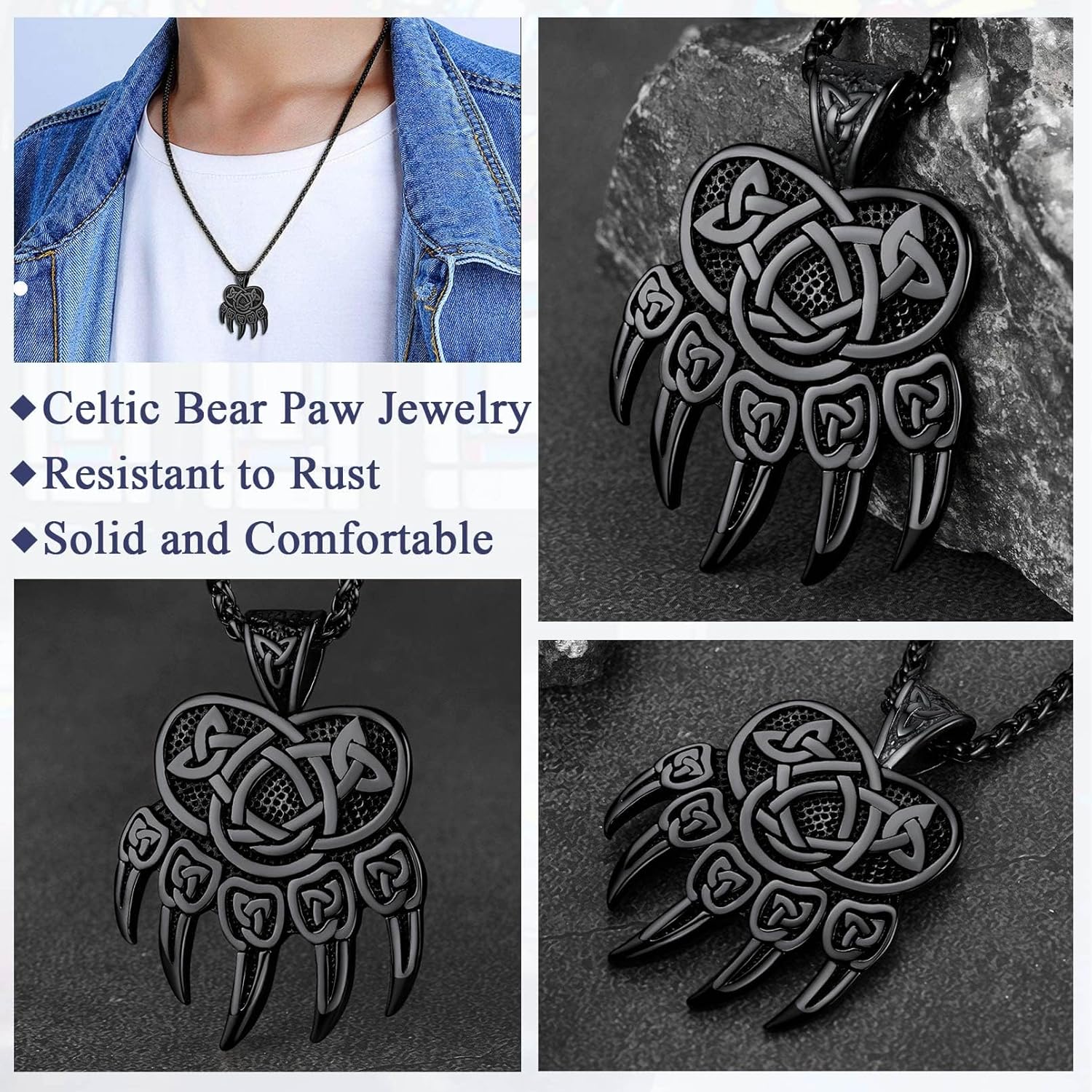 FaithHeart Viking Necklace for Men, Silver/Black/Gold Stainless Steel Nordic Viking Amulet Pendant Necklaces Norse Mythology Talisman Jewelry Gifts for Men - Image 5