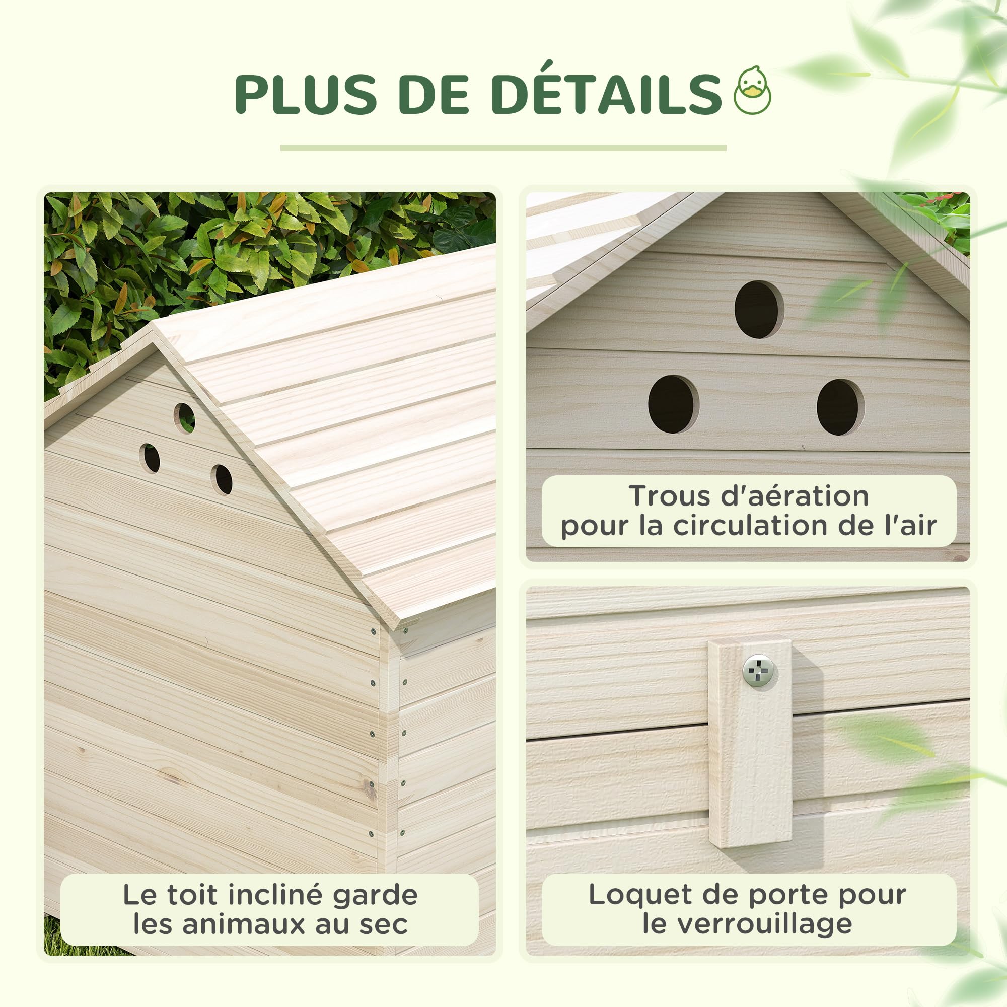 PawHut Casetta per anatre in legno con tetto apribile, 100 x 82,5 x 91 cm - Casa per anatre e oche con ventilazione e porta rampa - pollaio robusto 2-4 animali, facile pulizia, legno naturale