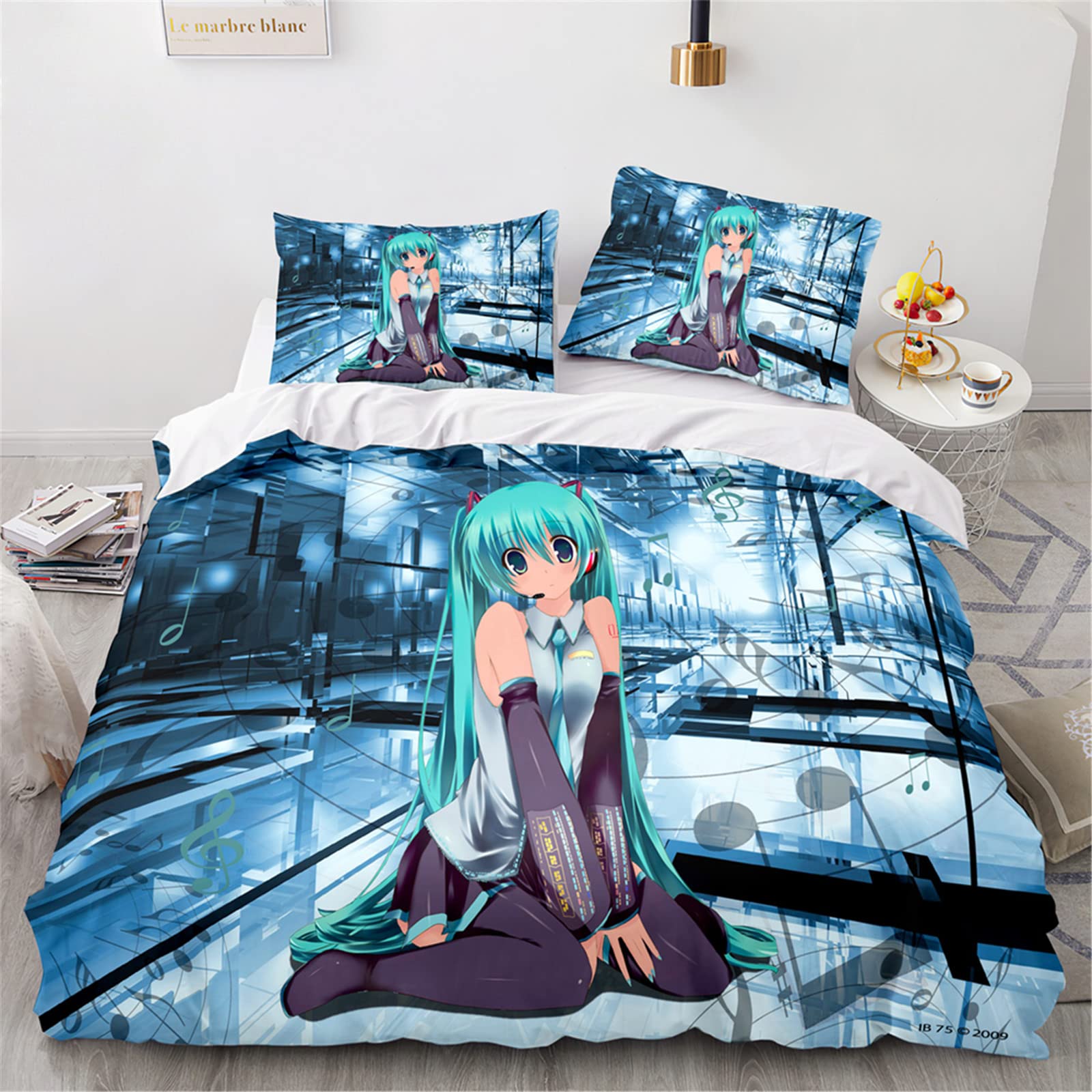 Highwonuk Hatsune Miku Bedding Set Single Double King Size Anime Bed Set Kawaii Bedroom Duvet Cover Sets 3D Printed