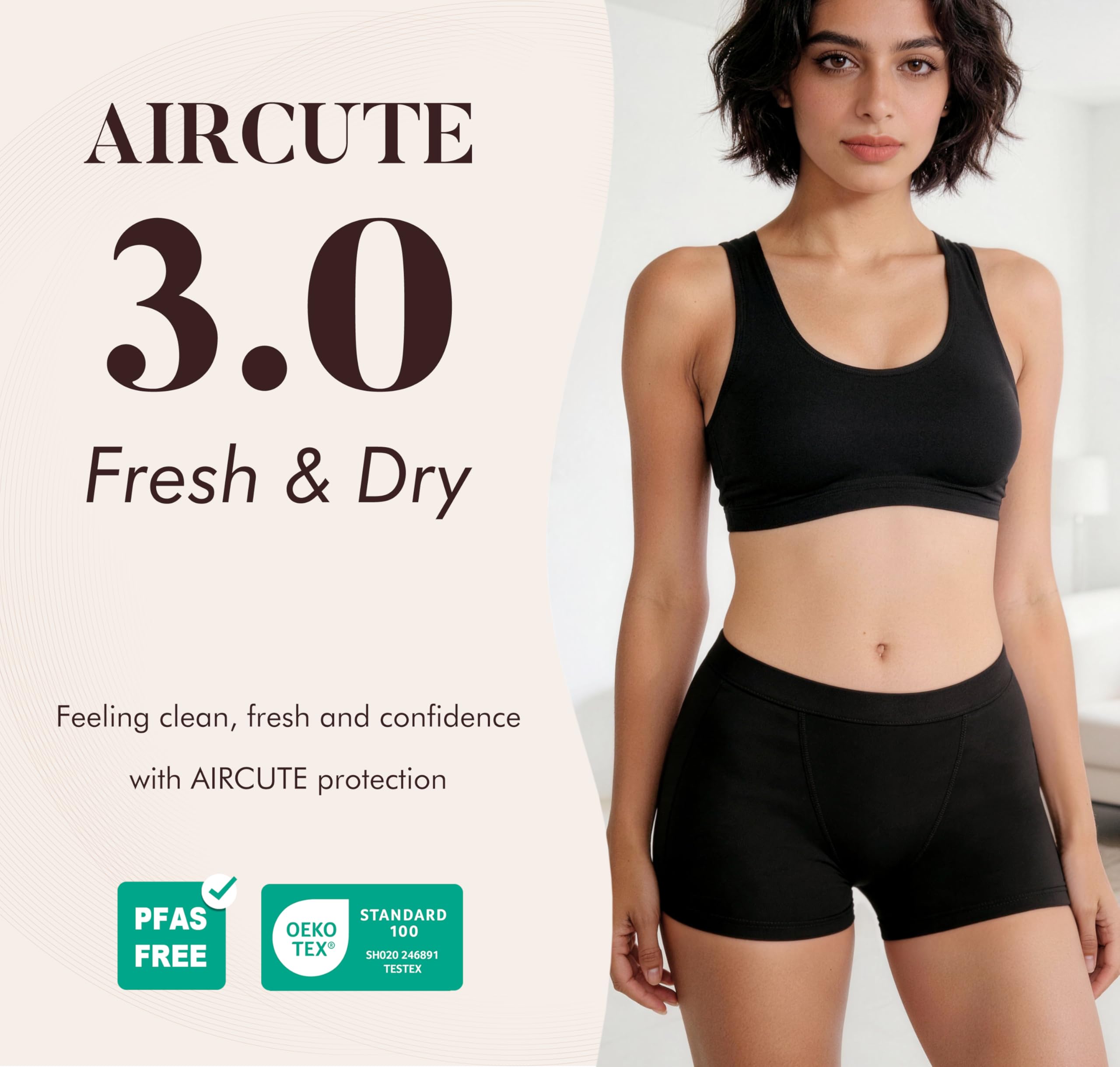 AIRCUTE Waschbare Boxershorts für Damen, Unterwäsche, atmungsaktiv, schützend, für Jungen, 57 g, 3 Stück