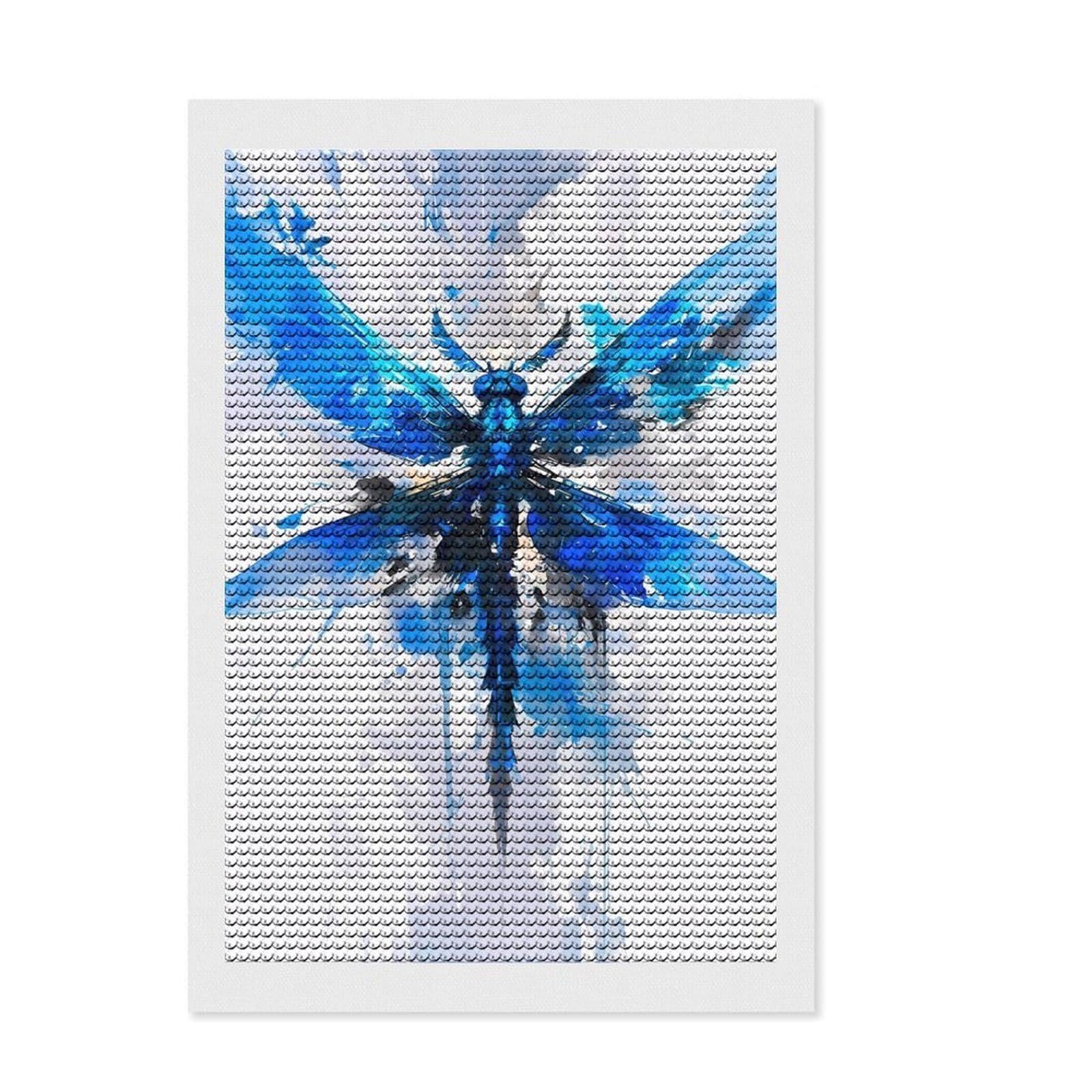 Junmoney Dragon Fly Diamond Art Kit 8"x12", for Family Craft Time, Easy to Follow Symbols, Thoughtful Handmade Gift, Living Room Decor