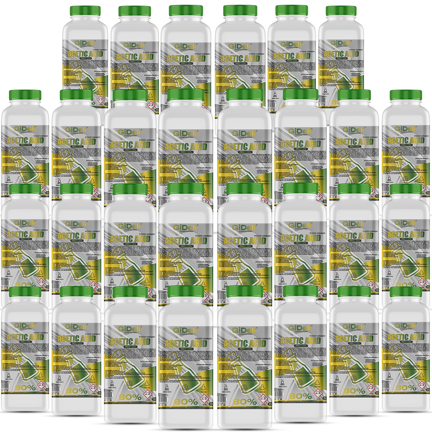 GiDeli Ácido acético 80% 30 x 1 L – Vinegar fuerte para limpieza – para limpieza eficaz, descalcificación y uso doméstico – Eliminación de olores y conservación de alimentos