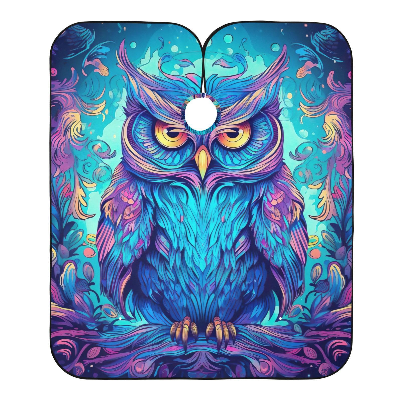 Hezely Blue Owl Pattern Hair Dye Cape, Barber Cape for Adults,Waterproof Salon Cape,Waterproof Hairdressing Styling Hair Cutting, 65