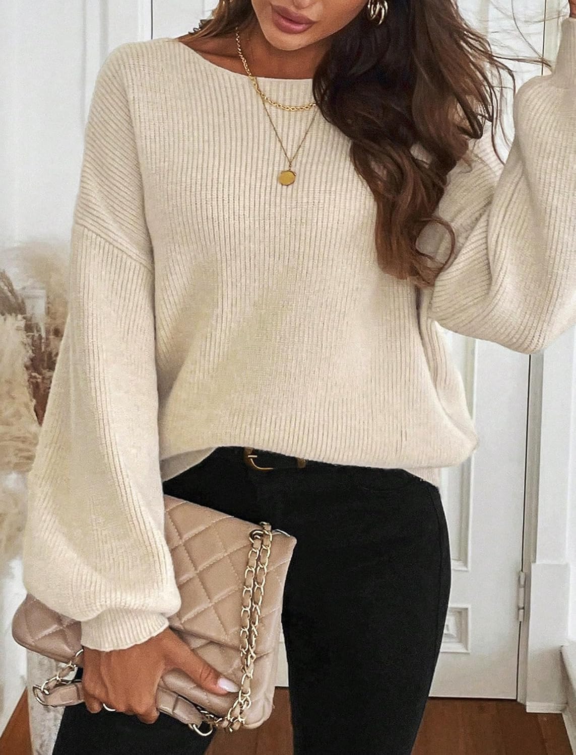 ZAFUL Women's Bow Chunky Knit Sweater Crew Neck Long Sleeve Knitted Sweater Trendy Fall Winter Pullover Sweaters 2025 - Image 2