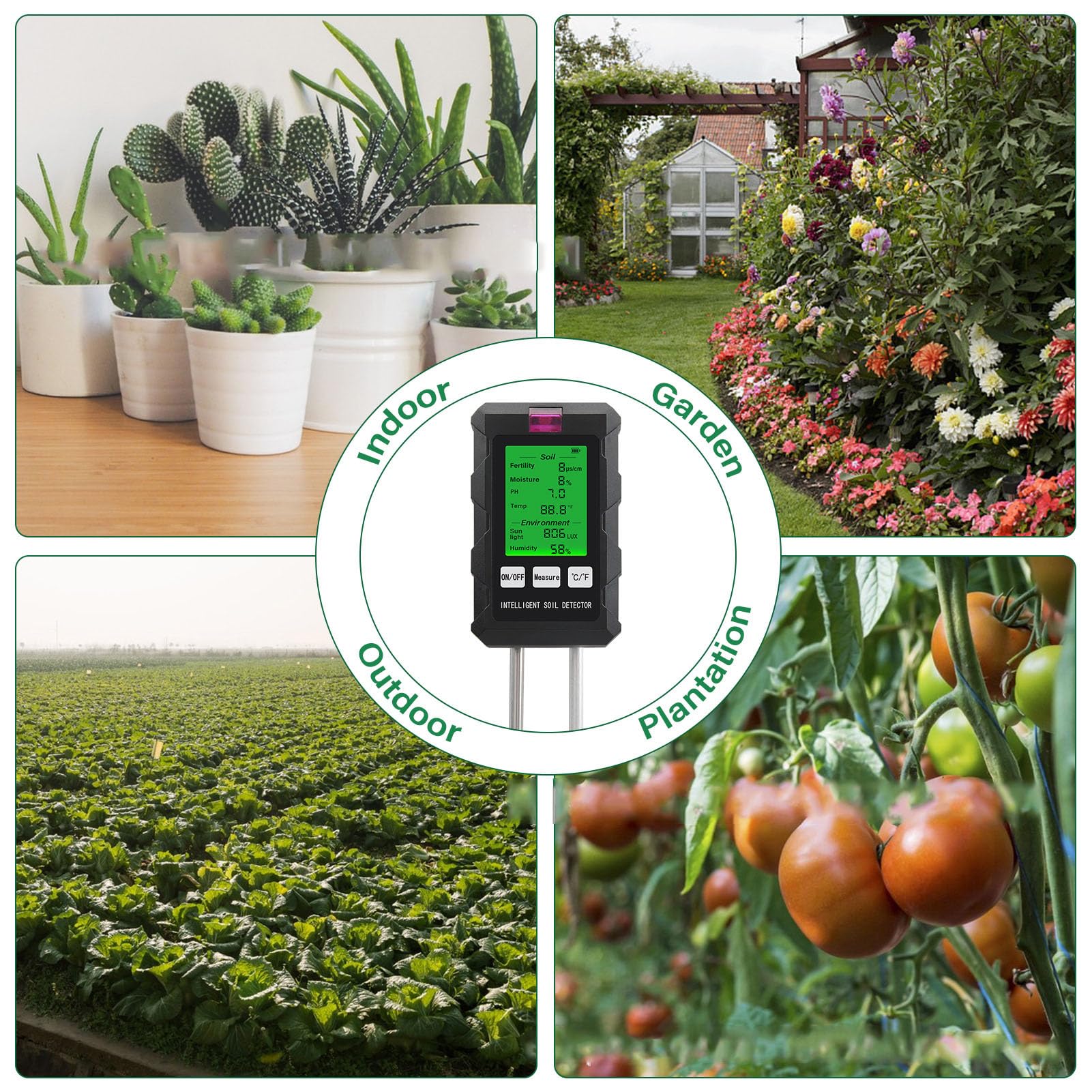 Bewinner Tester Digitale PH per Terreno 6 in 1, Kit Test PH Suolo Piante Interni, Misuratore Professionale Acqua e Terreno, Strumento Analisi Terreno Preciso