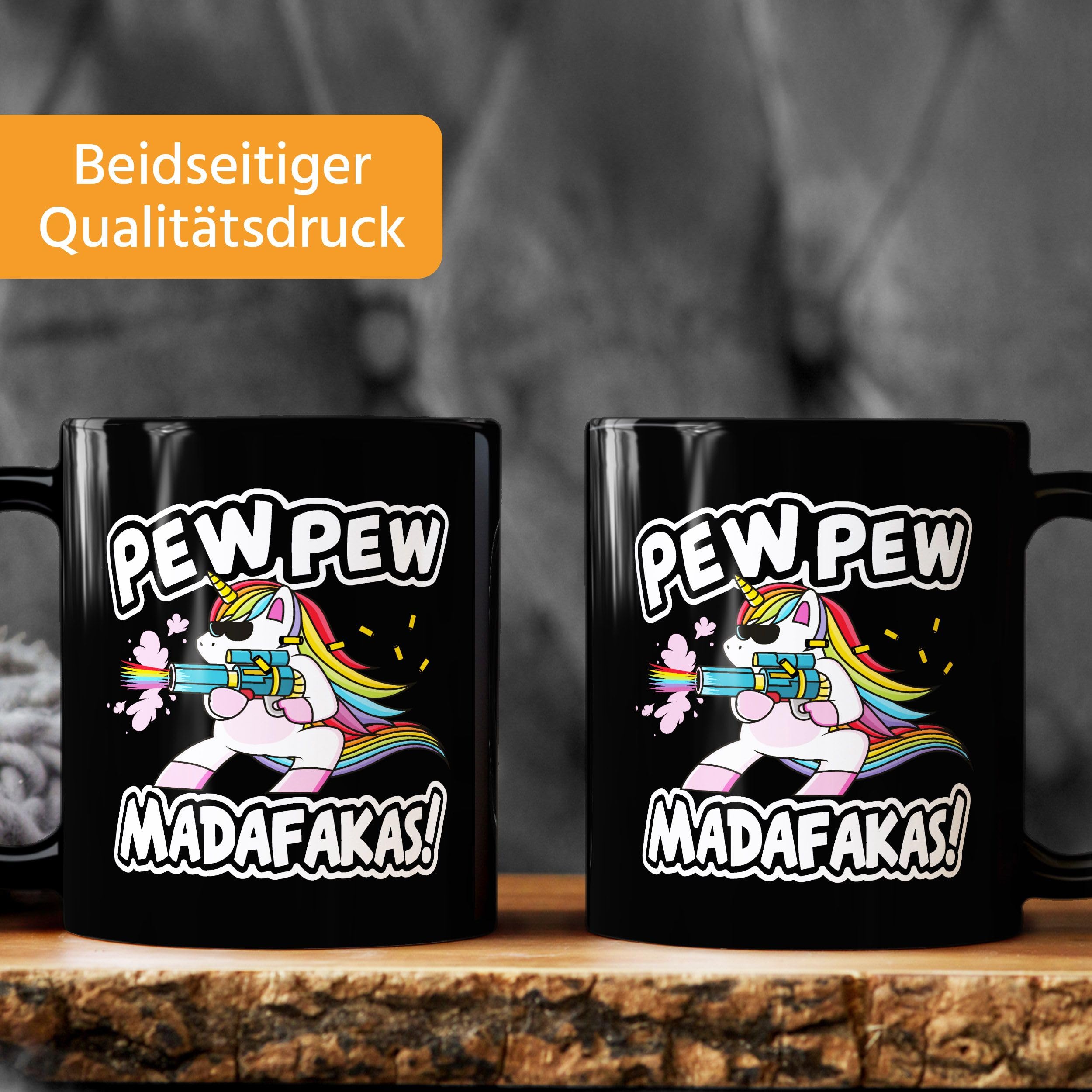 Pew Pew Madafakas Evil Unicorn Rainbow Unicorn Black Ceramic Mug |  Desertcart Seychelles, image size:2500x2500
