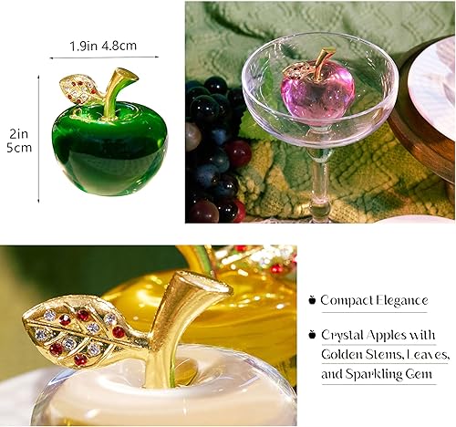 Miniatura 3 de QFkris Juego de 6 figuras de cristal de manzana, adornos de frutas de cristal hechos a mano, decoración del hogar, oficina, sala de mesa, colección