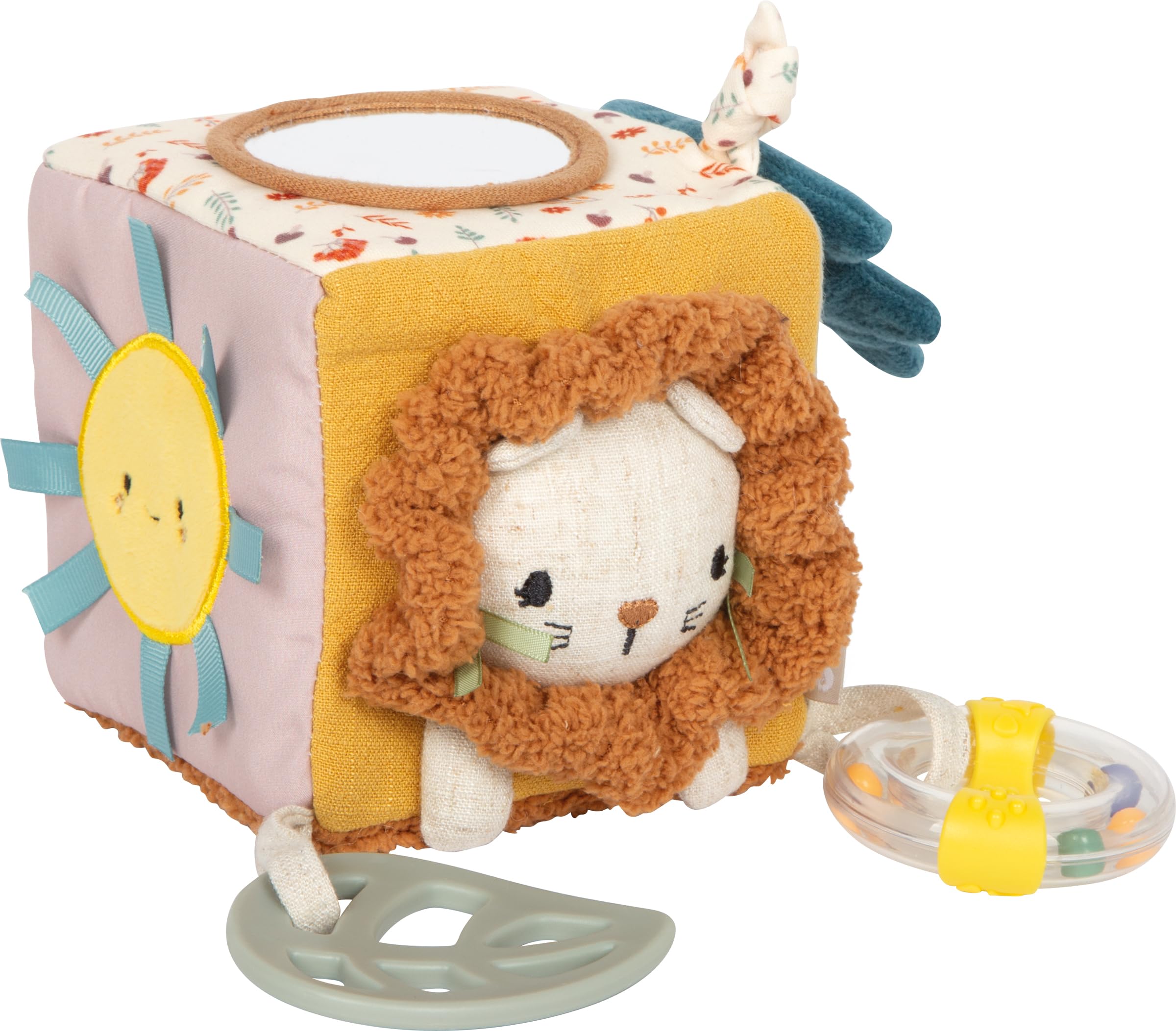 small foot babies’ toy fabric cube "Little Lion", with a small bell, rattle and teething ring, babies’ motor skills toy, 12777