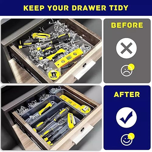 Miniatura 10 de Organizador de cajones de escritorio de 18 piezas, organizadores de cajones de basura entrelazados y almacenamiento con 3 tamaños para suministros y