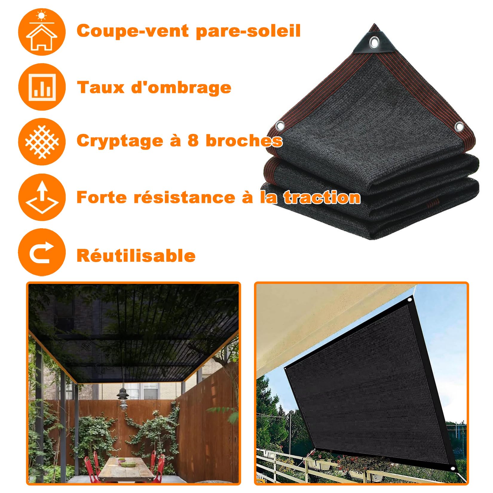 Filet Ombrage 5 x 9 m avec œillets - Coins renforcés - Résistant Aux Déchirures - Voiles d'ombrage pour Patio - Toile Ombrage pour Jardin Extérieur, Pergola, Plantes Patio, Serre, Noir