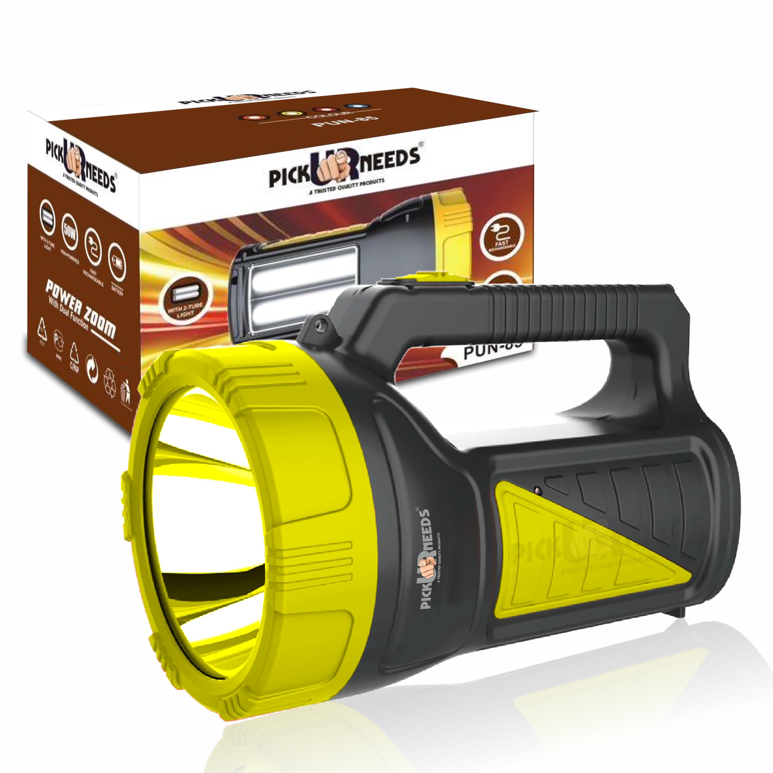 Pick Ur Needs Rechargeable Long Range Search Torch Light 50W with 2 Side Emergency Tube Light (Yellow) (B0D817KRXT) Amazon Price History, Amazon Price Tracker
