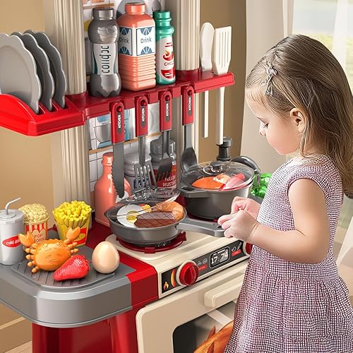 Miniatura 4 de Juego de cocina para niños pequeños, juego de cocina con sonidos y luces para niños y niñas de 3-5, 6-8, juguete de comida de simulación, cocina,