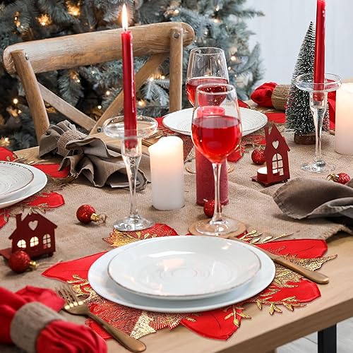 Miniatura 3 de 12 manteles individuales bordados de flor de Pascua de Navidad para decoración de Navidad, decoración de mesa de fiesta de Navidad, decoración de