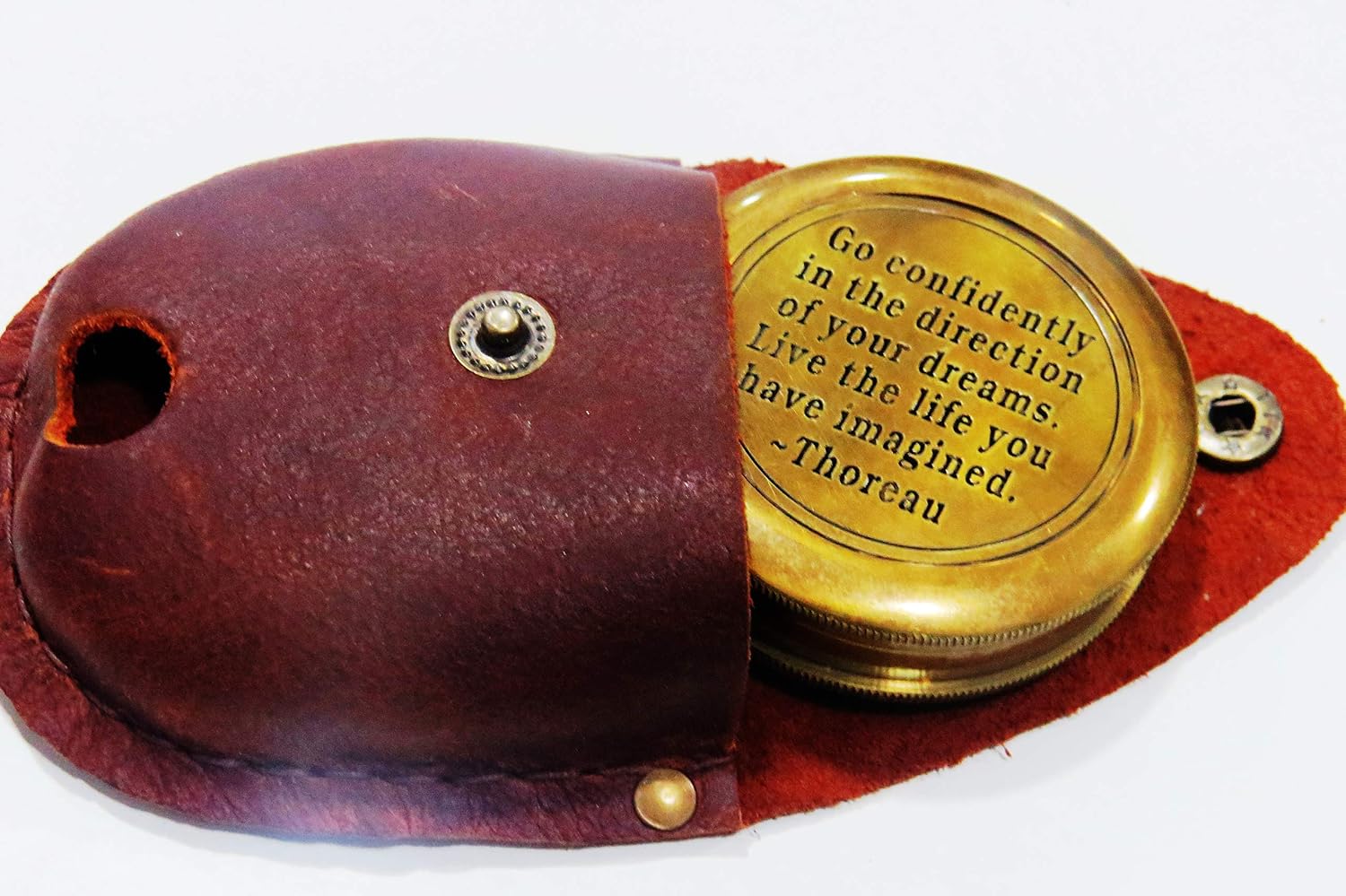 Thoreau Go Confidently in The Direction of Your Dreams Quotes Engraved Poem Compass with Stamped Leather case, Boy Scout' Camping Compass, Boating Compass, Gift Compass, Graduation Day Gifts