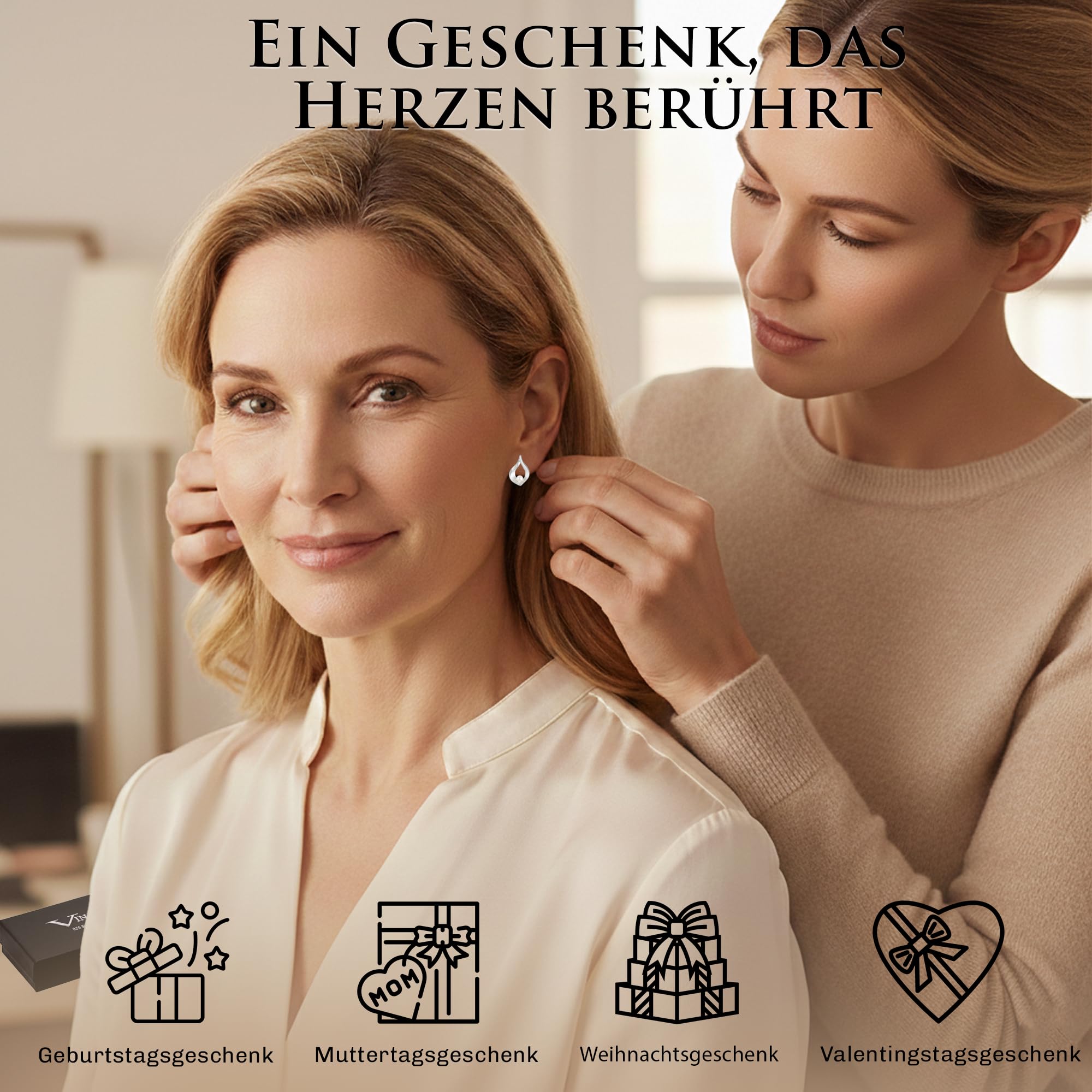 Vinani Damen Ohrstecker 925 Silber - Oval gebürstet glänzend Perle - Ohrringe aus 925 Sterling Silber für Frauen - OFMP