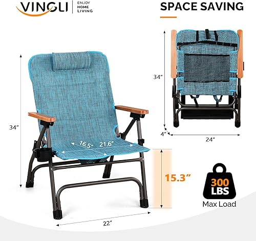 Miniatura 2 de VINGLI Silla de camping plegable de aluminio, silla de camping para adultos con soporte para tazas, sillas de exterior resistentes con soporte de
