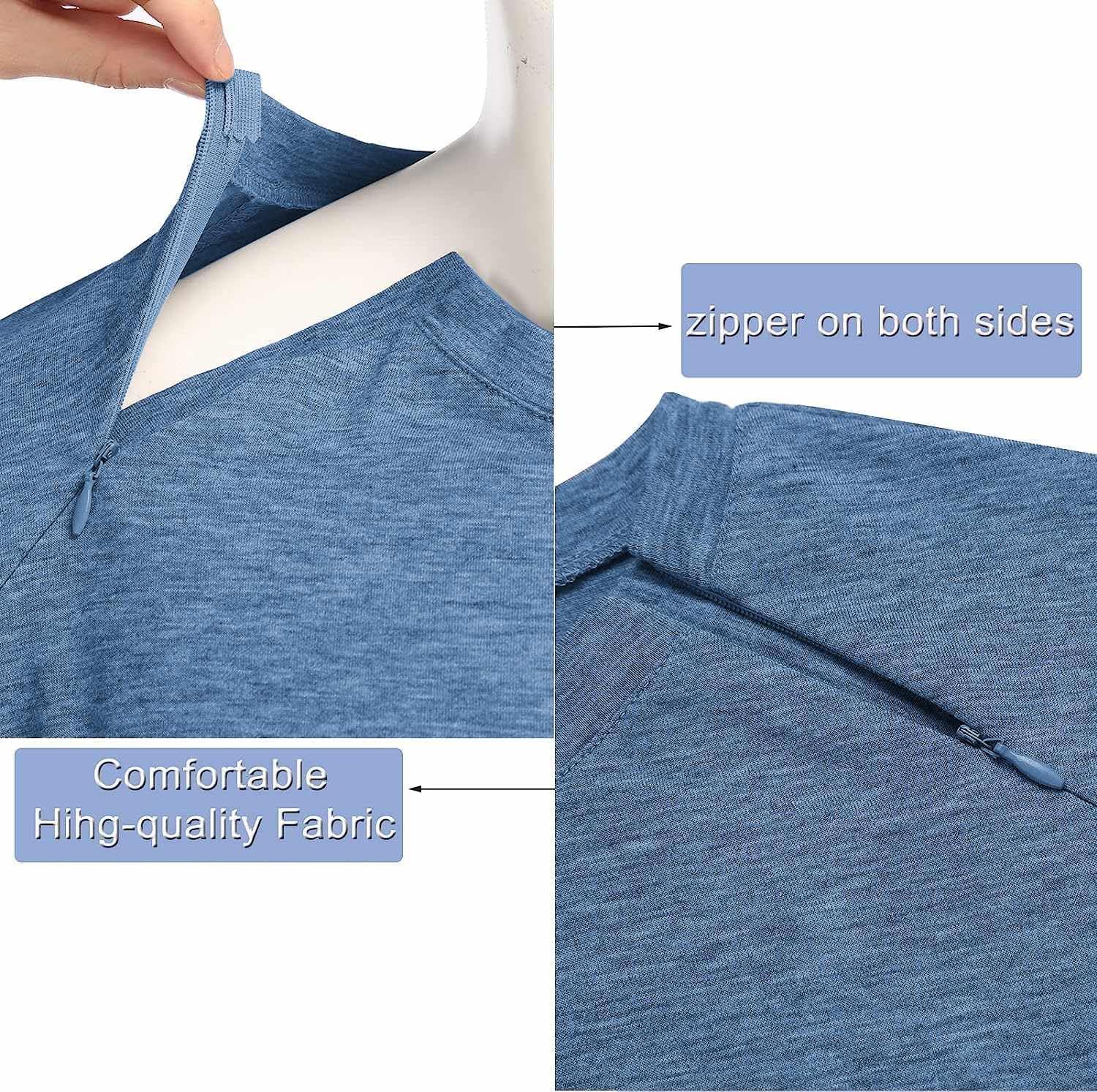 Deyeek Unisex Chemo Port Shirts Post Shoulder Surgery Recovery Shirts Tear Away Side Zippers Off Full Open Chemo Clothing
