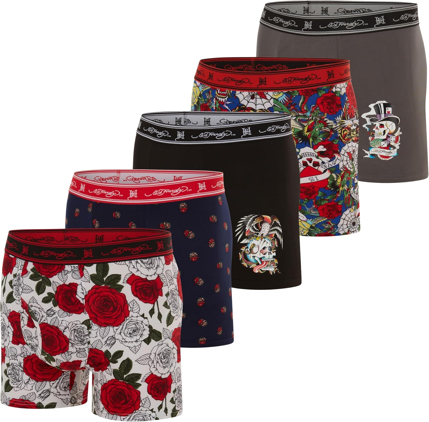 ED HARDY Mens Boxer Briefs Active Stretch Breathable Underwear, Comfortable Gym Boxer Briefs Multipack