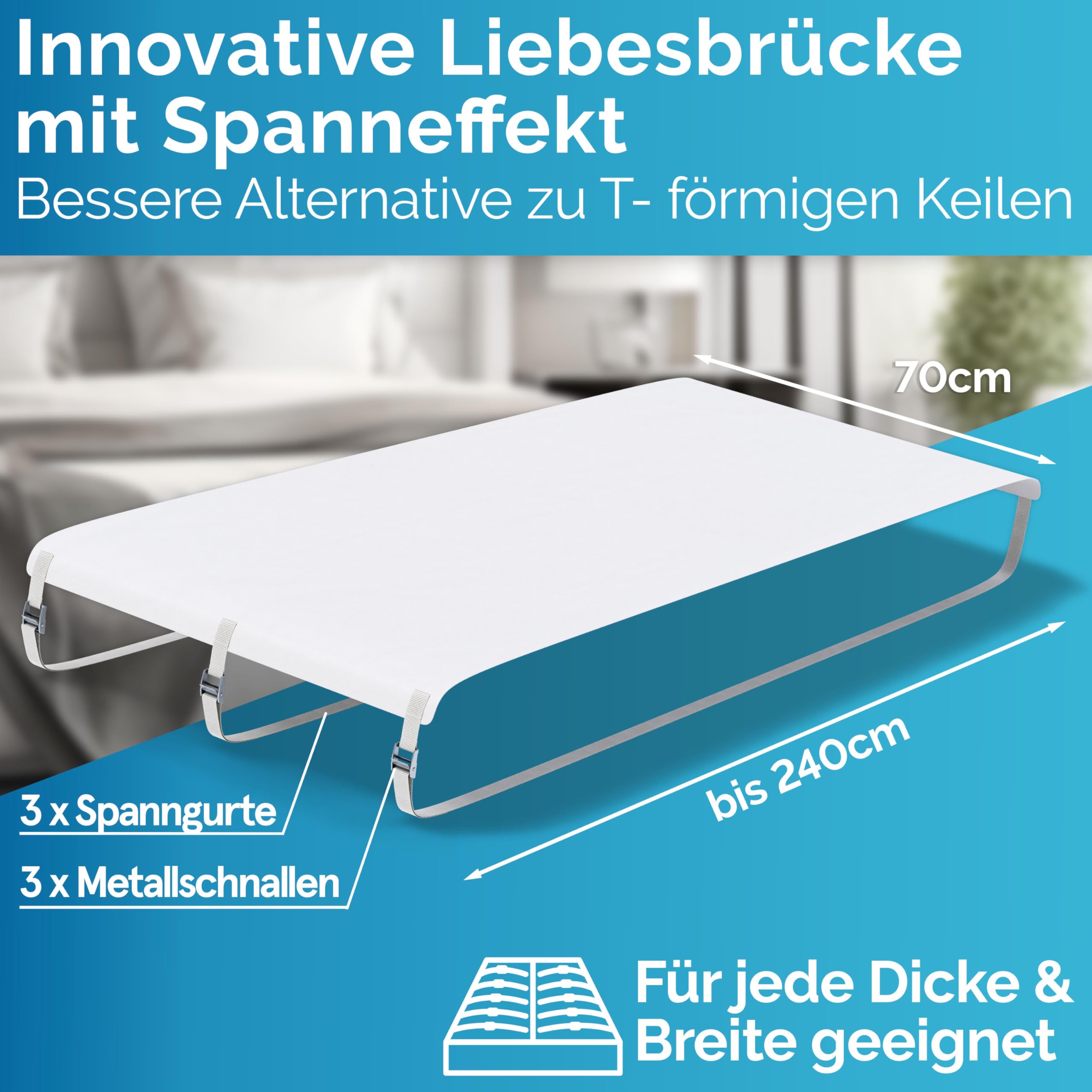 Briliantwerk® Liebesbrücke für Matratzen 200cm I Kein Verrutschen I Innovative Lösung als Ritzenfüller für Matratzen für Familien & Paare I Bettbrücke ist in < 5 Min befestigt