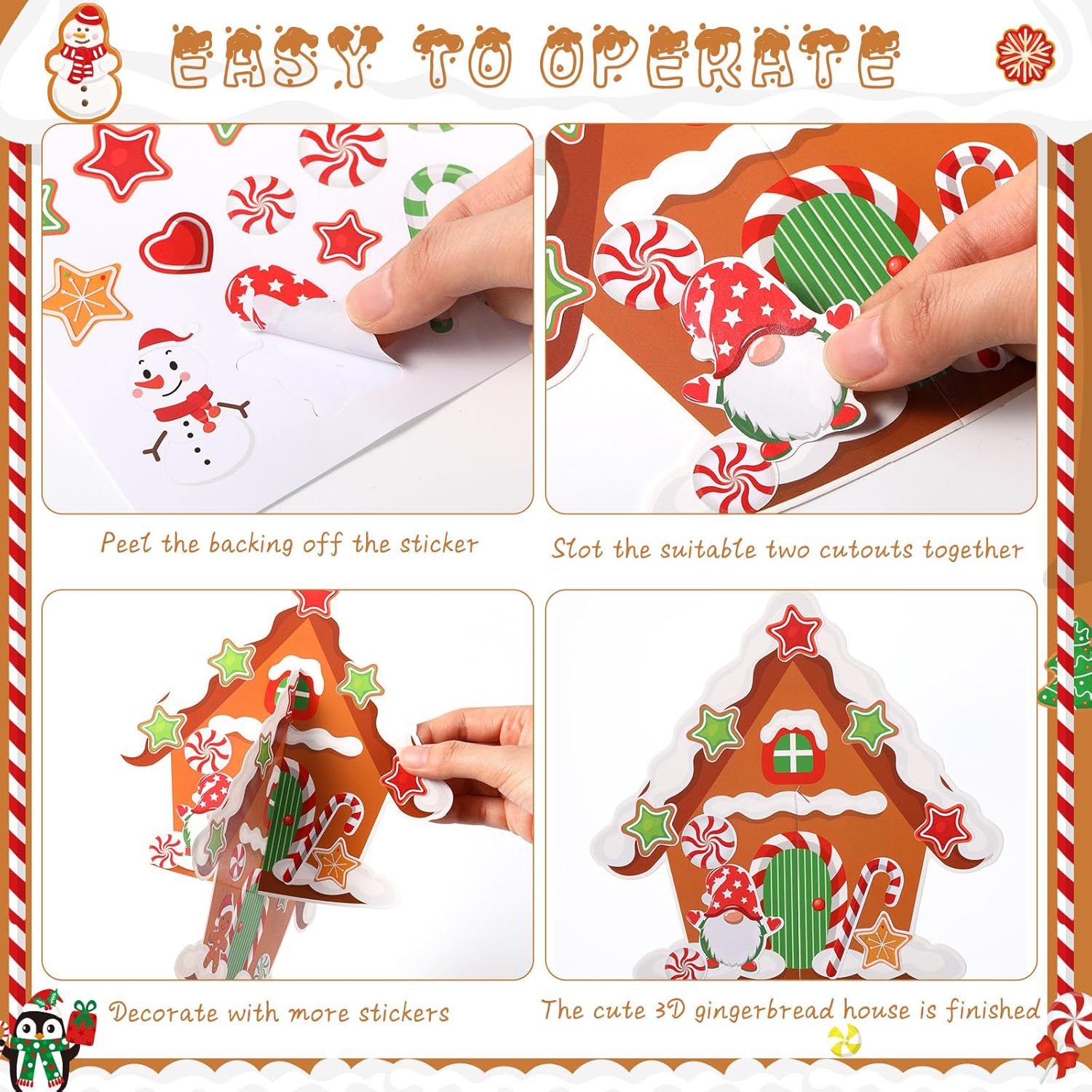 Chiisong 24 Sets Christmas DIY Art and Craft Kits 3D Xmas Gingerbread House Crafts with Stickers Make Your Own Christmas Decorations for Xmas Holiday Classroom Home Activities Party Decorations(House)