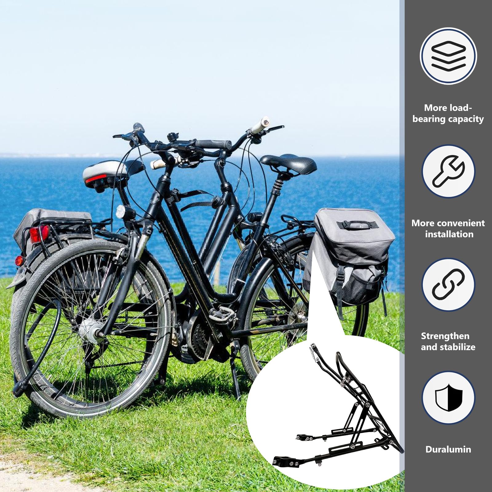 Portapacchi universale per bicicletta, regolabile per 24-29 pollici, portata massima 35 kg