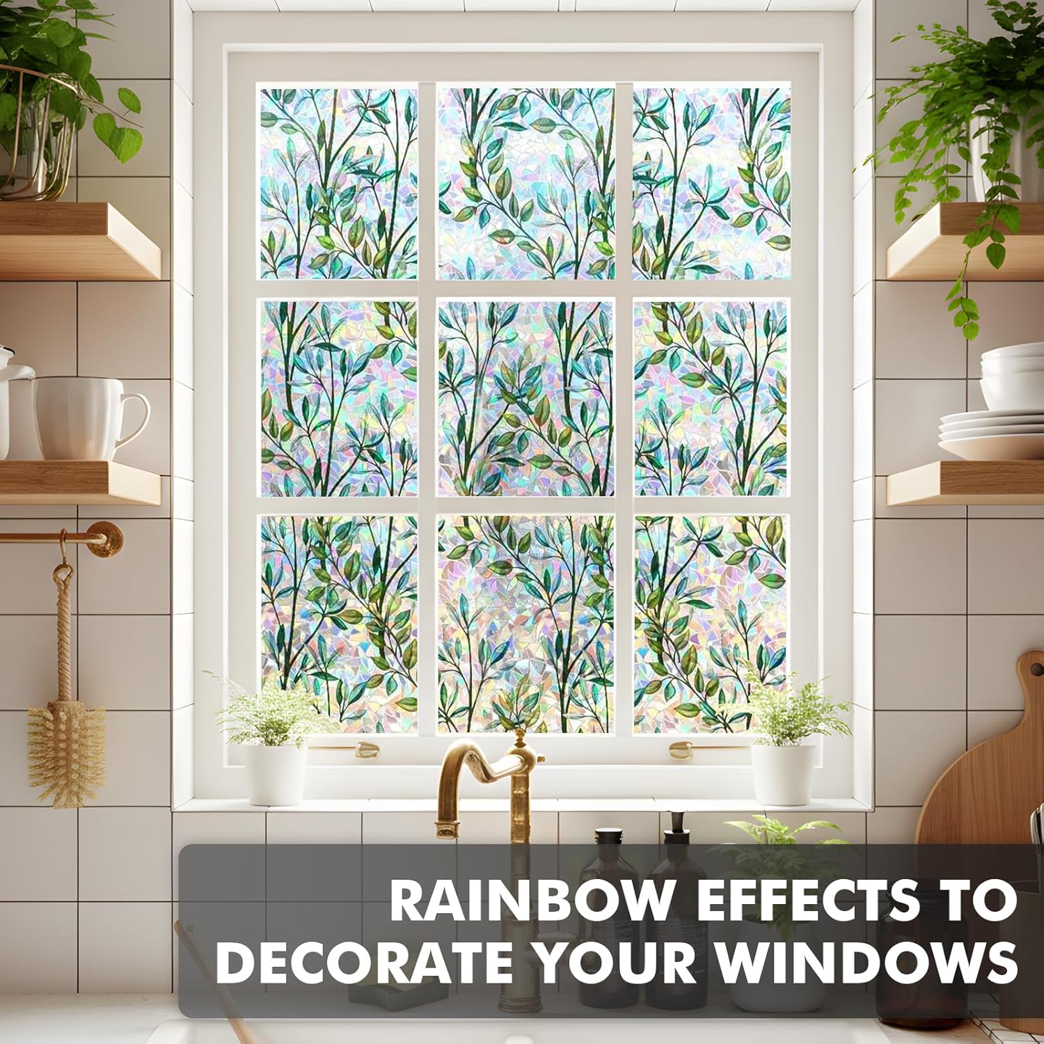 shinfly Window Privacy Film, Stained Glass Window Film, Rainbow Window Film Static Adhesive, Stained Glass Window Film Anti-UV for Office Living Room Bedroom Kitchen 29.5 x 78.7 inches