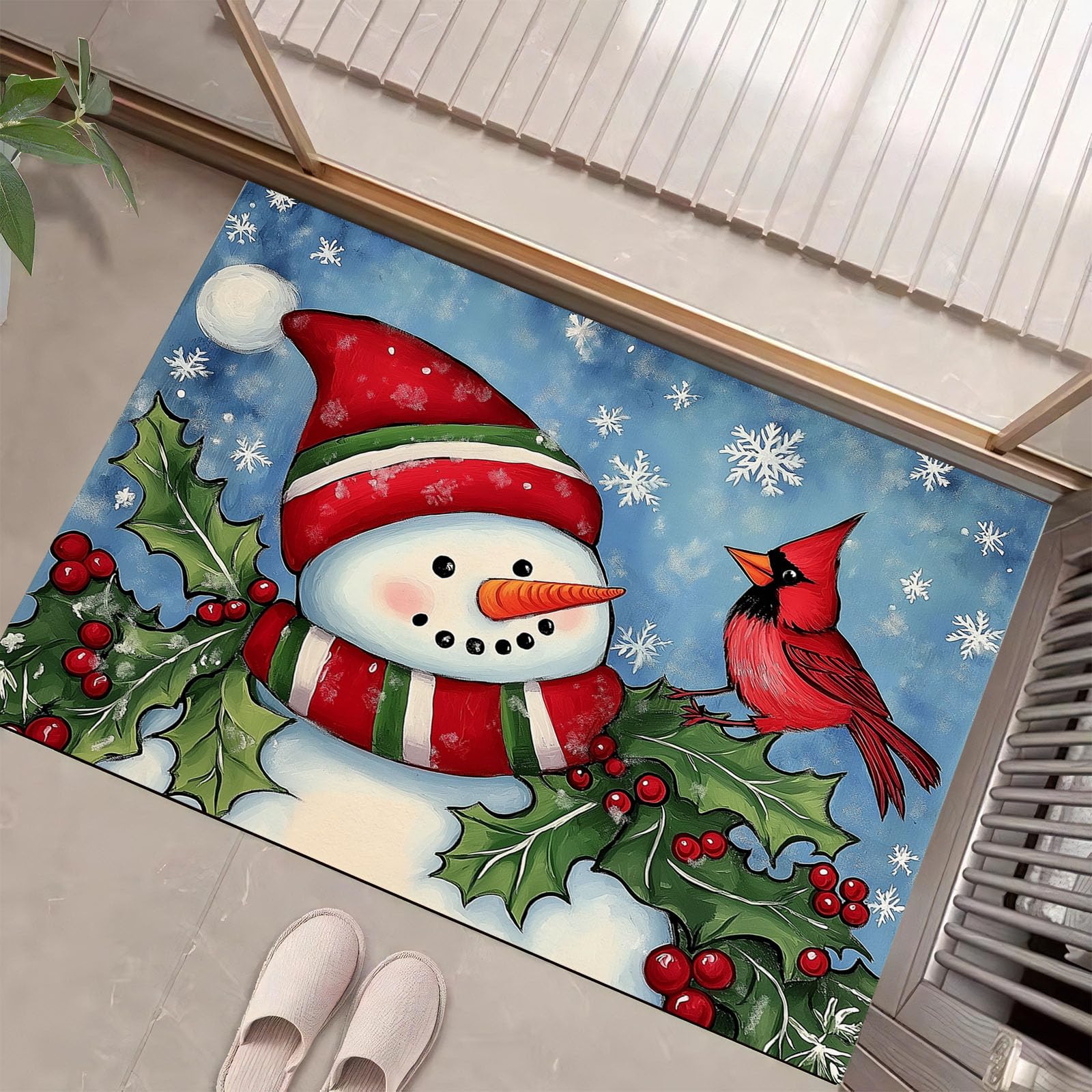 Tapis Bonhomme Neige Mignon pour Porche et Entrée Intérieure Extérieure
