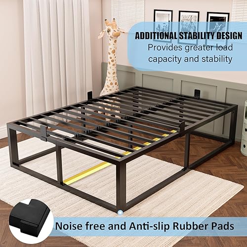 Miniatura 52 de Base de cama Queen de 10 pulgadas con soporte de listones de acero, plataforma de metal de perfil bajo, base de colchón de soporte de colchón, no