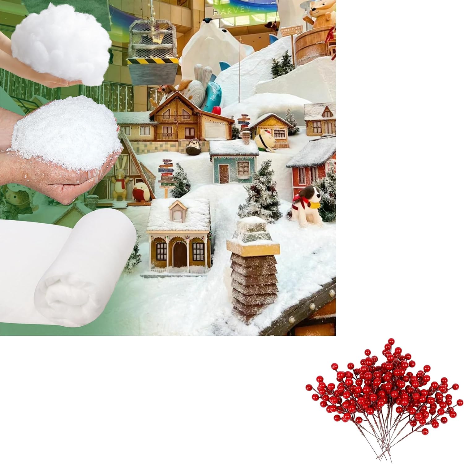 winemana 24 Pack Berry Sprigs & Christmas Fake Snow