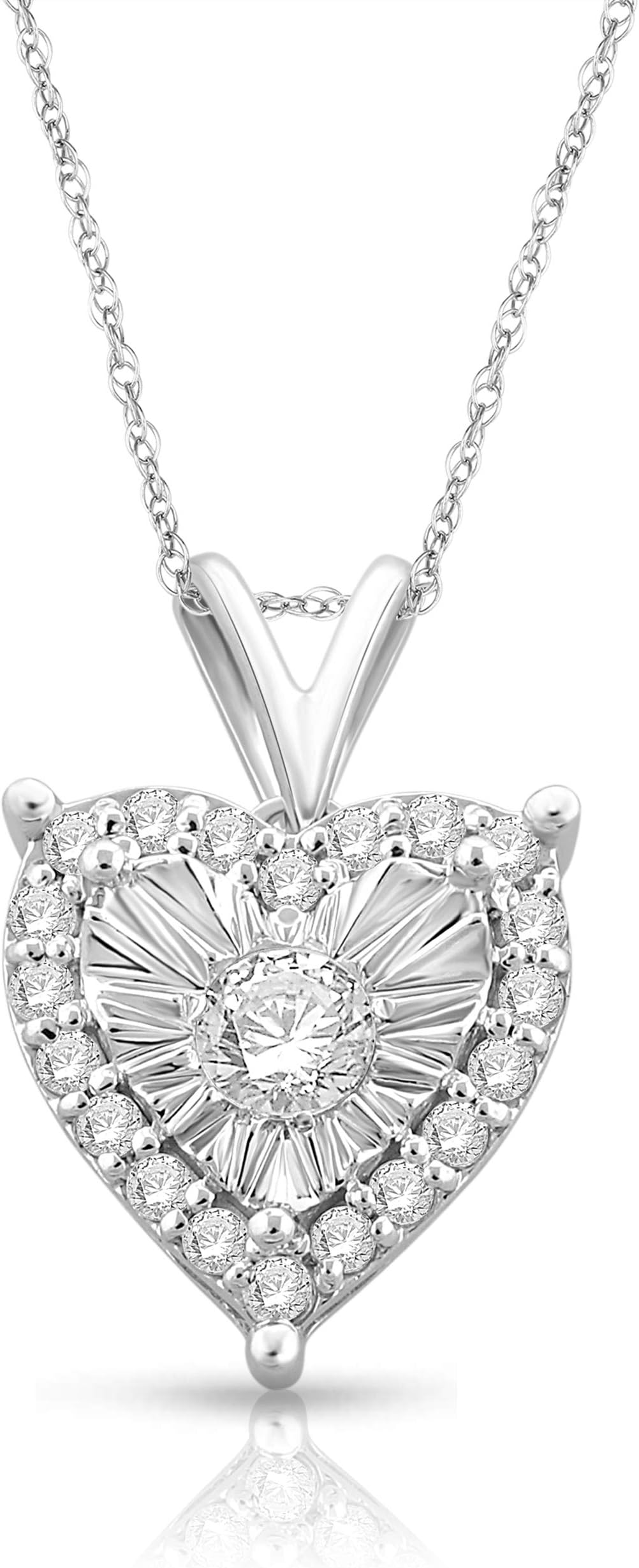 Genuine Diamond Halo Pendants Jewellery in Sterling Silver, Round, Princess or Heart White