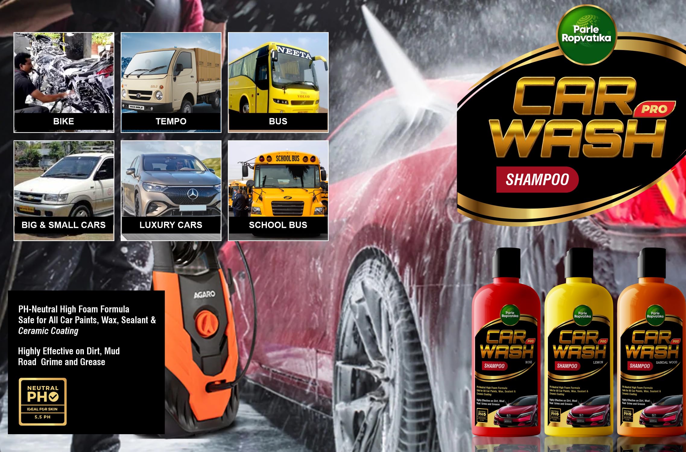 Parle Ropvatika Car wash Shampoo | High Foam for Deep Cleaning Tough Stains & Dirt | Safe on wax, sealant ceramic coating (Rose Car Wash 5 Liter) 2