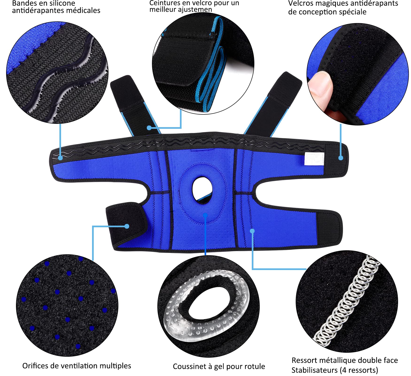 NEENCA Réglable Genouillère Rotulienne et Ligamentaire, avec Stabilisateurs Latéraux et Coussinets en Gel pour la Rotule-Genouillère Sport pour les Douleurs au Genou,Arthrite, Douleur au Ménisque