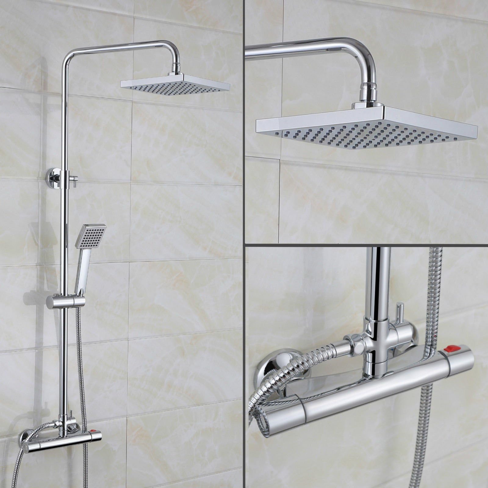 VeeBath Cheltenham Square 8-inch Exposed Thermostatic Bar Mixer Shower Valve