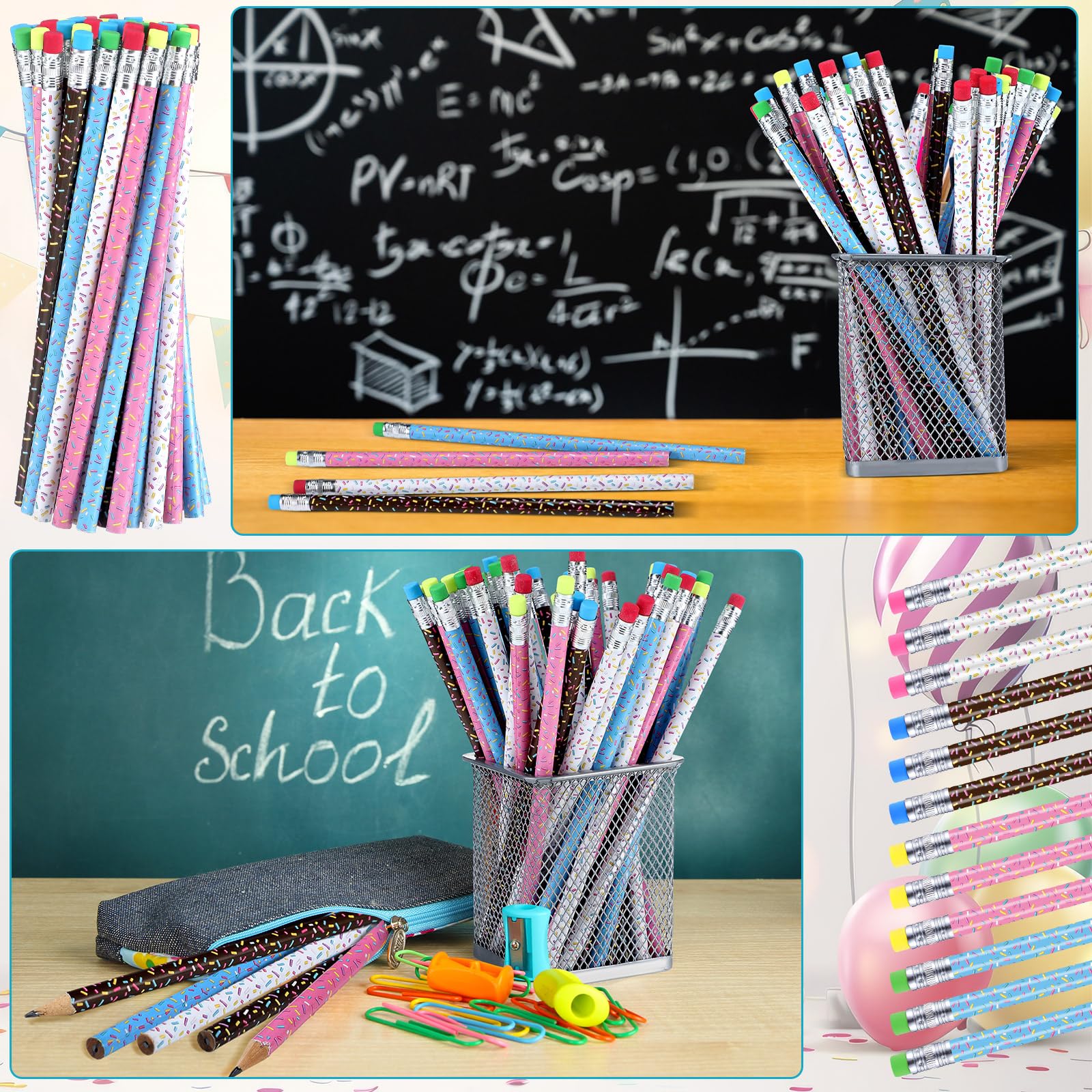 48 lápices de madera con gomas de borrar, regalos temáticos de dona para estudiantes, recuerdos de fiesta, profesores, escuela, aula, recompensa, premios de carnaval, suministros de oficina