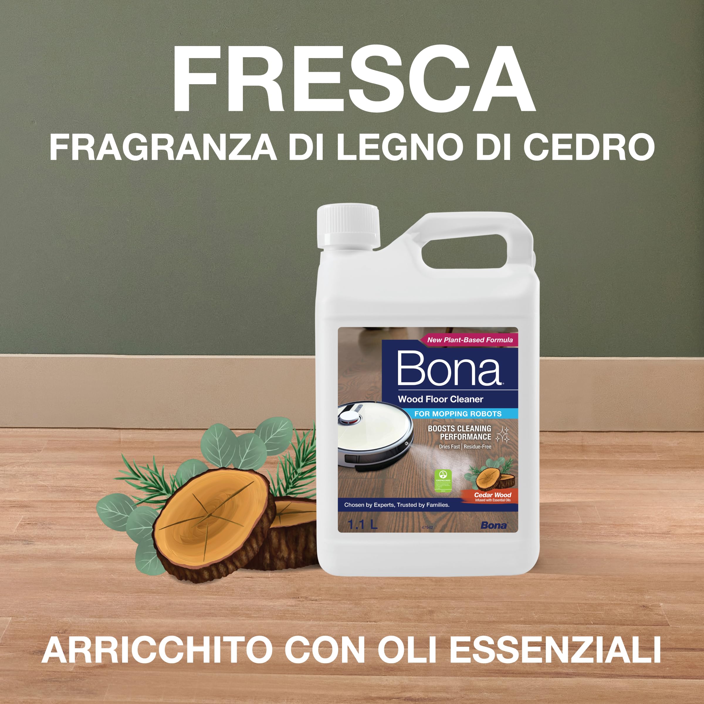 Bona detergente pavimenti legno robot pulitore 1,1 L, aspirapolvere | robot pulitore, robot aspirapolvere, aspirapolvere umido secco, concentrato profumo legno di cedro
