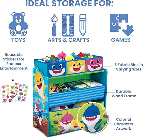 Miniatura 4 de Delta Children - Escritorio con silla y compartimento de almacenamiento + Organizador de juguetes para 6 contenedores con diseño de tiburón bebé