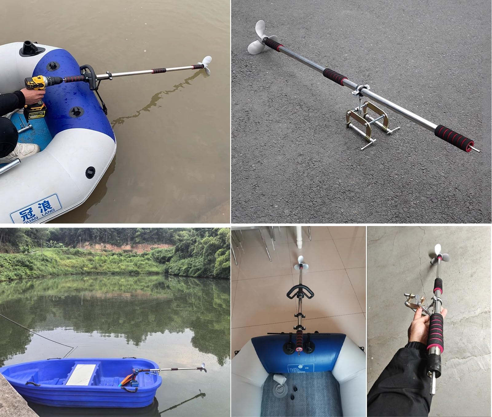 Motore Fuoribordo Kit Elica per Barca a Motore a Trazione Idraulica, Motores Elettrico di Emergenza per Barca a Traina, Propulsore Portatile Orientabile per Kayak(With Clamp,L-125cm(49 1/4"))