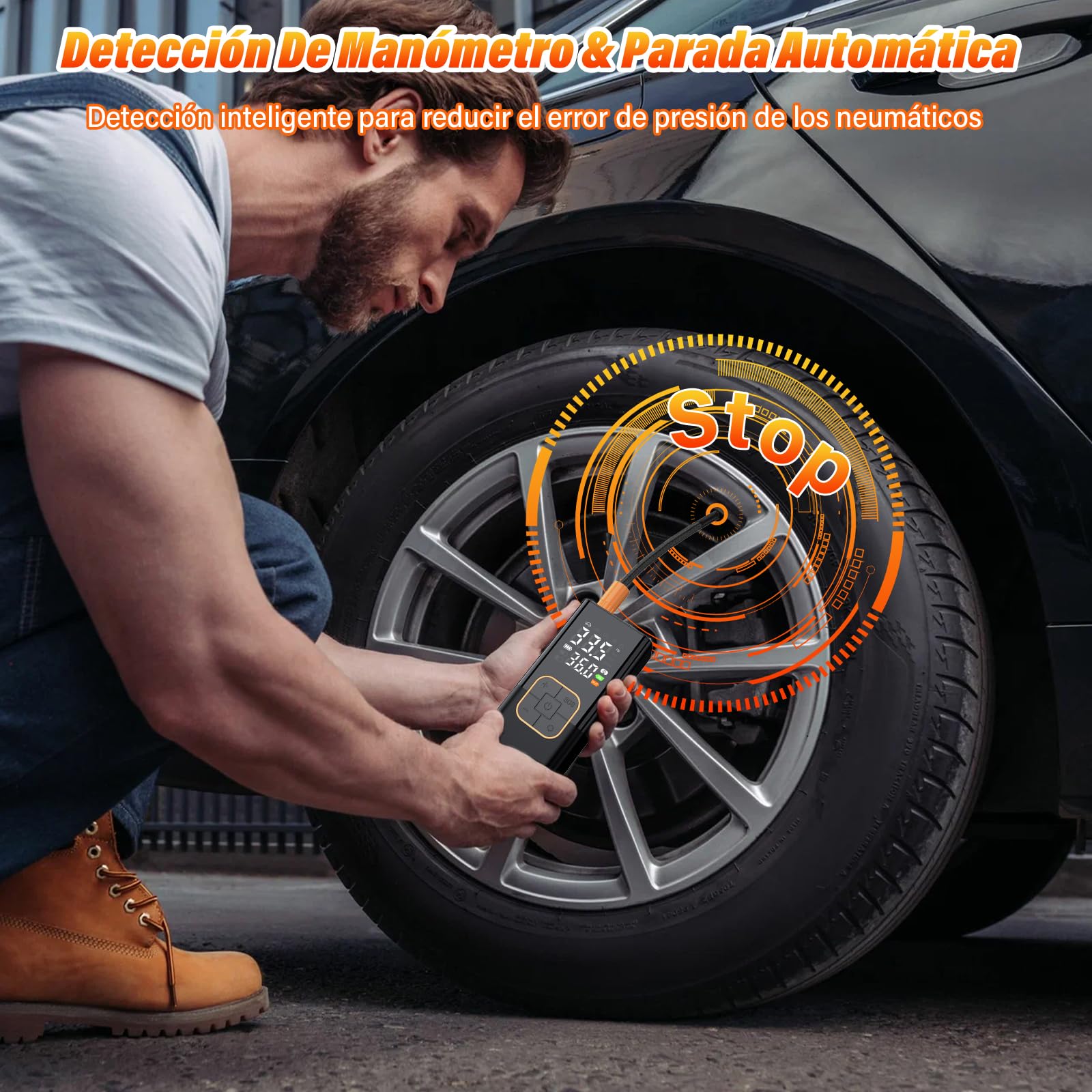 Compresor de Aire Portátil para Neumáticos 150 PSI 7.4V – Bomba de Aire Inalámbrica Digital con Batería 1800mAh×2, Presión Preestablecida, Luz LED para Coche Moto Bicicleta Balones Viajes