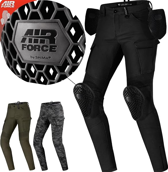 SHIMA Giro 2.0 Lady Pantalon Moto Femme - Pantalons Élastique, Coupe Slim, Cargo avec Couche de DuraQL, Protection CE Genoux et Hanches, Poches Latérales (Nero, 24 Long)