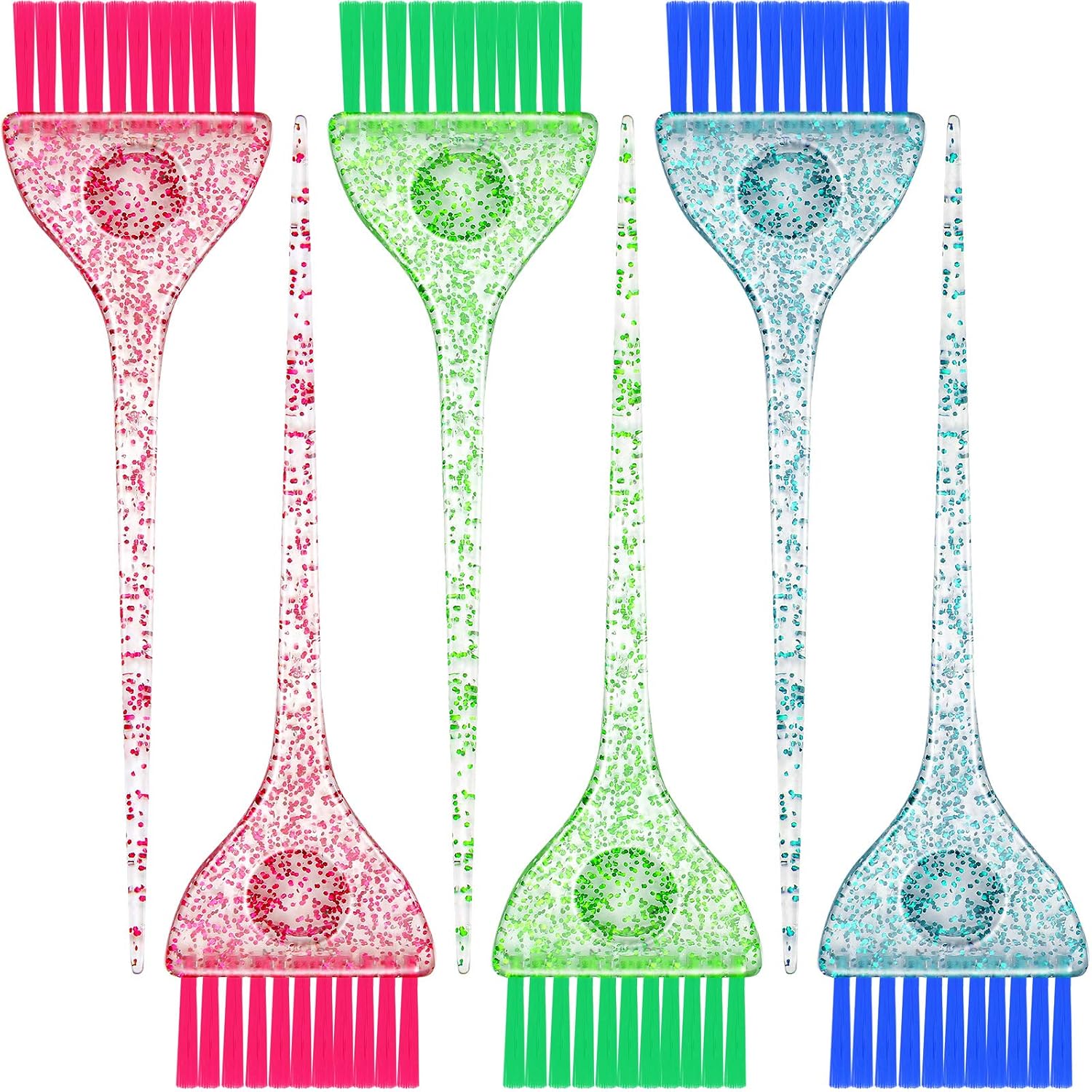 Patelai 6 Pcs Hair Color Brush Set, Glitter Hair Dye Brushes in 3 Colors, Soft Bristle Tint Applicator for Highlighting, Coloring, Tint and Dye, Reusable Salon and Home, 2.24 x 8.46 in