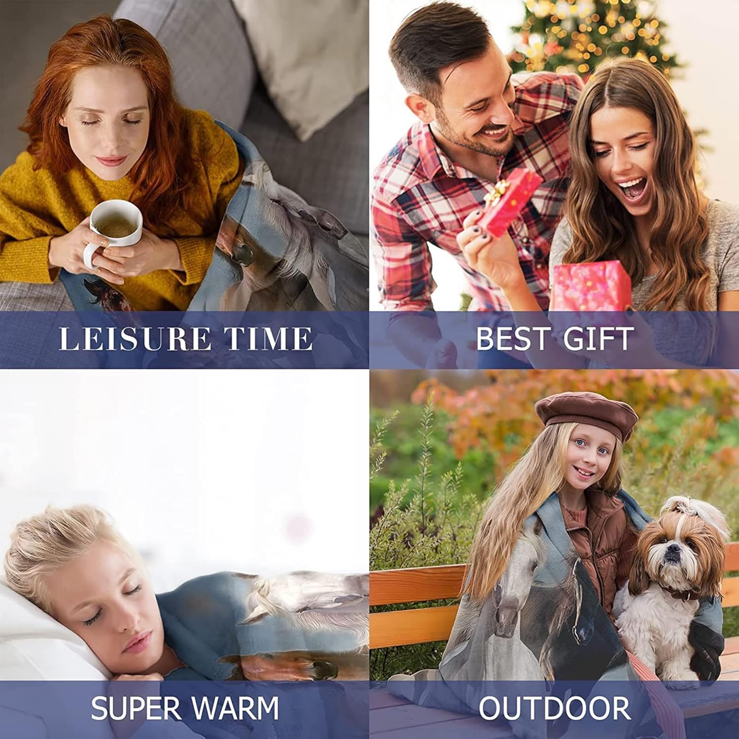 Horse Throw Blanket Gift, Soft Warm Fuzzy Plush Blanket, Smooth Cozy Flannel Blanket for Bed/Couch/Camping (50"x40", Five Horse) - Image 5