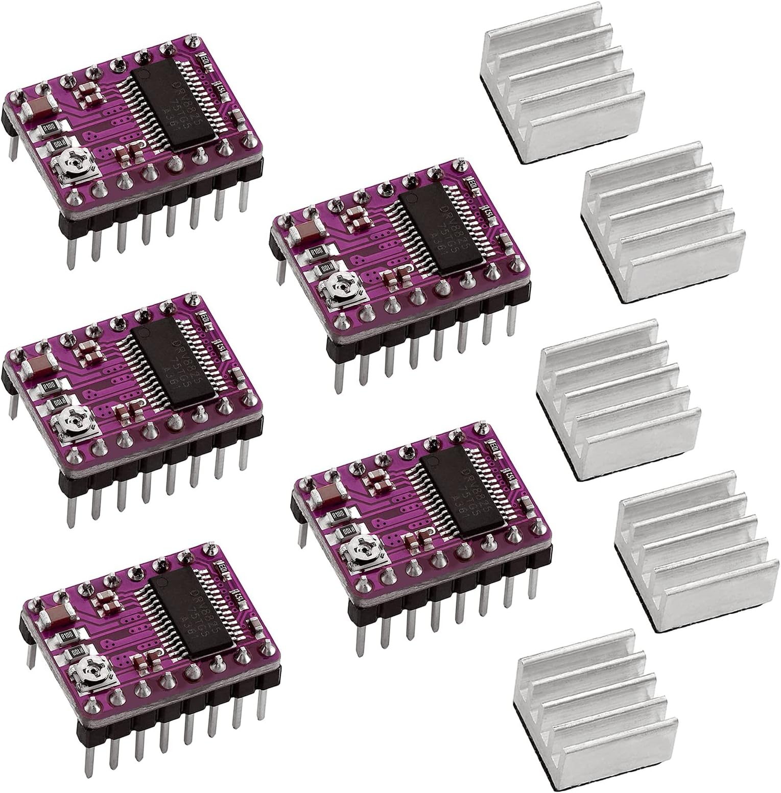 DRV8825 5pcs Stepper Motor Driver Module with Heat Sink, Suitable for 8.2V~45V Stepper Motor, 3D Printer Parts