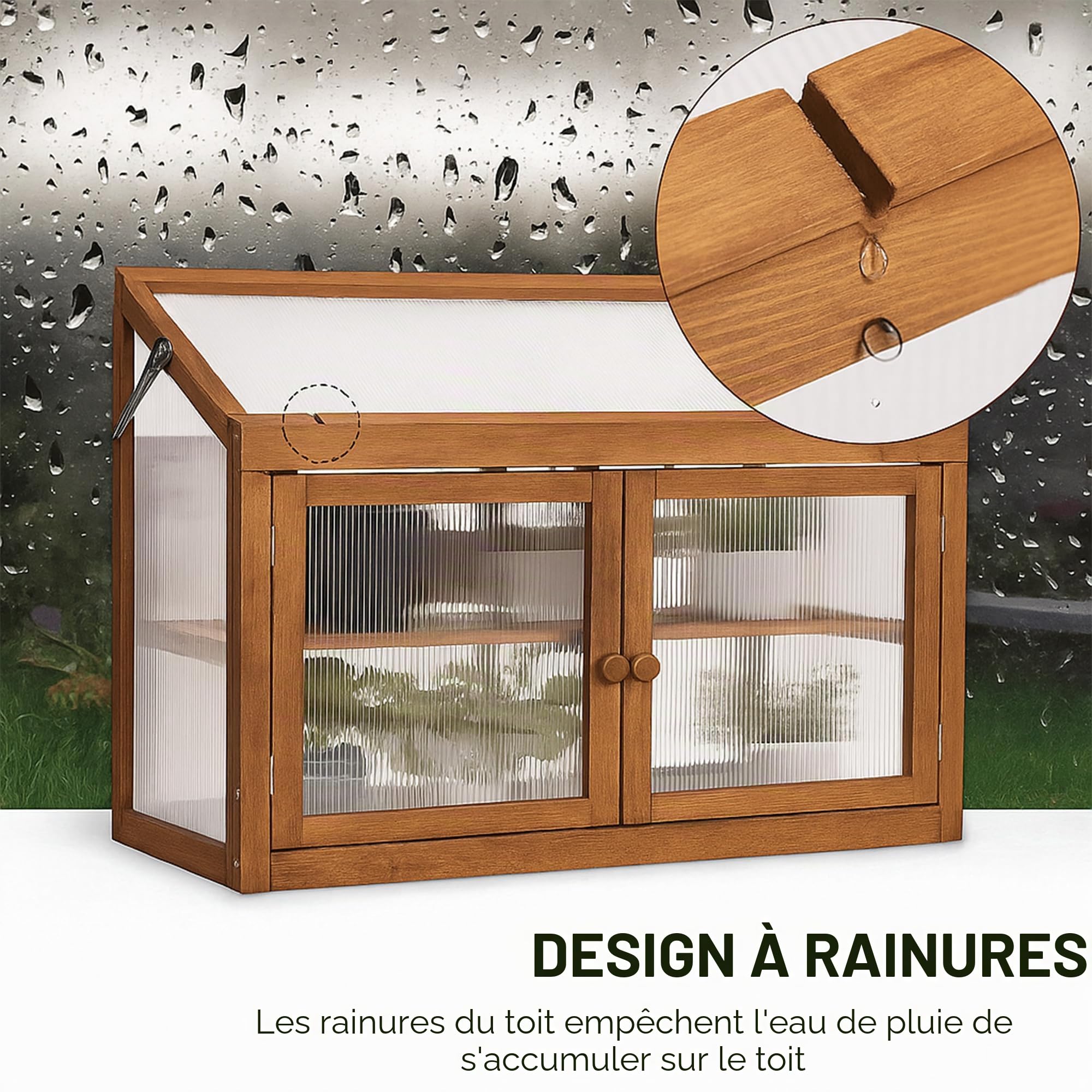 Frankystar Kinto - Mini Serre de Balcon Jardin 90x70x37 cm Porte Plantes pour Intérieur et Extérieur en Bois d'Épicéa et Polycarbonate