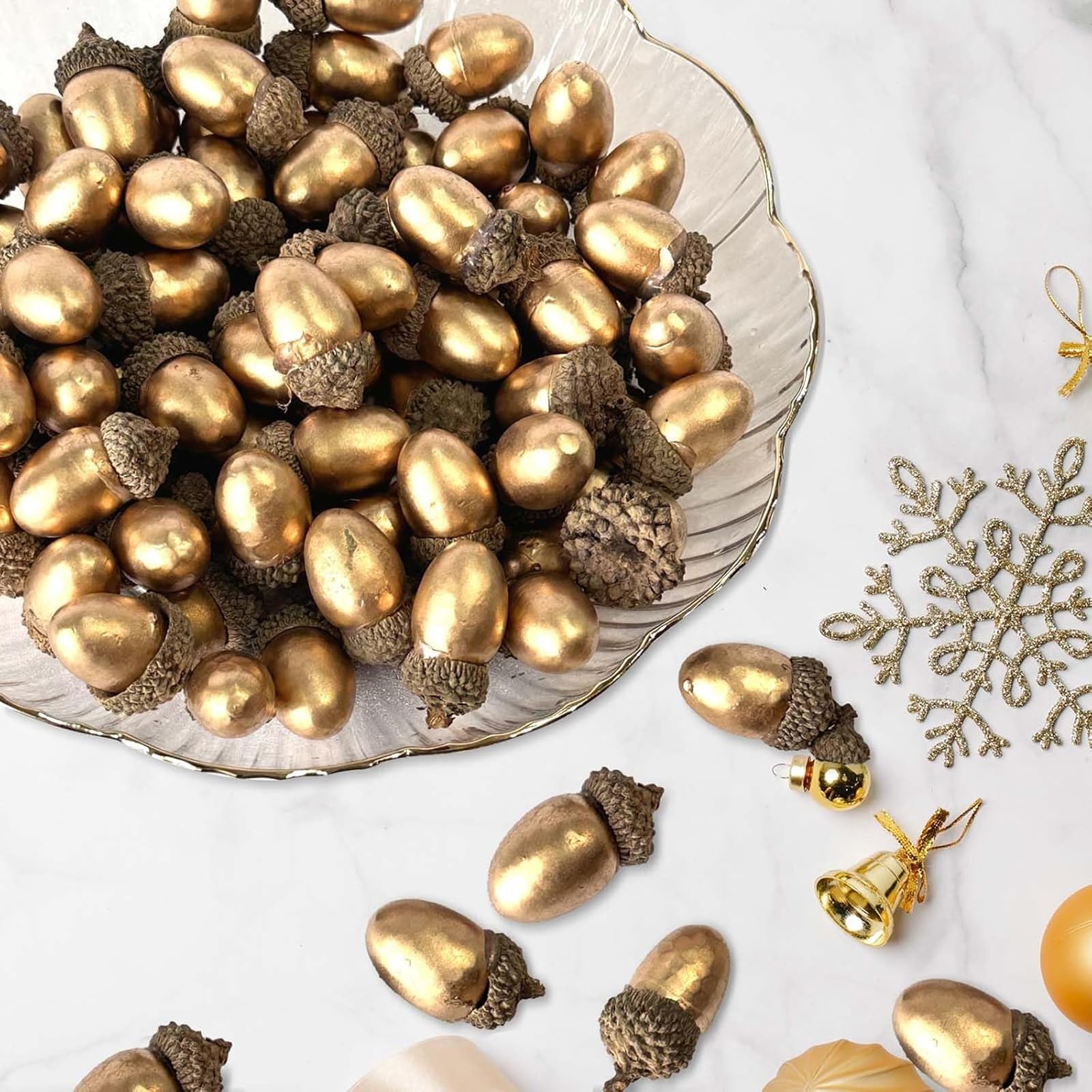 Lot De 50 Glands Artificiels Décoratifs - Dorés Avec Capuchon Naturel, Pour Décoration D'automne, Noël, Thanksgiving