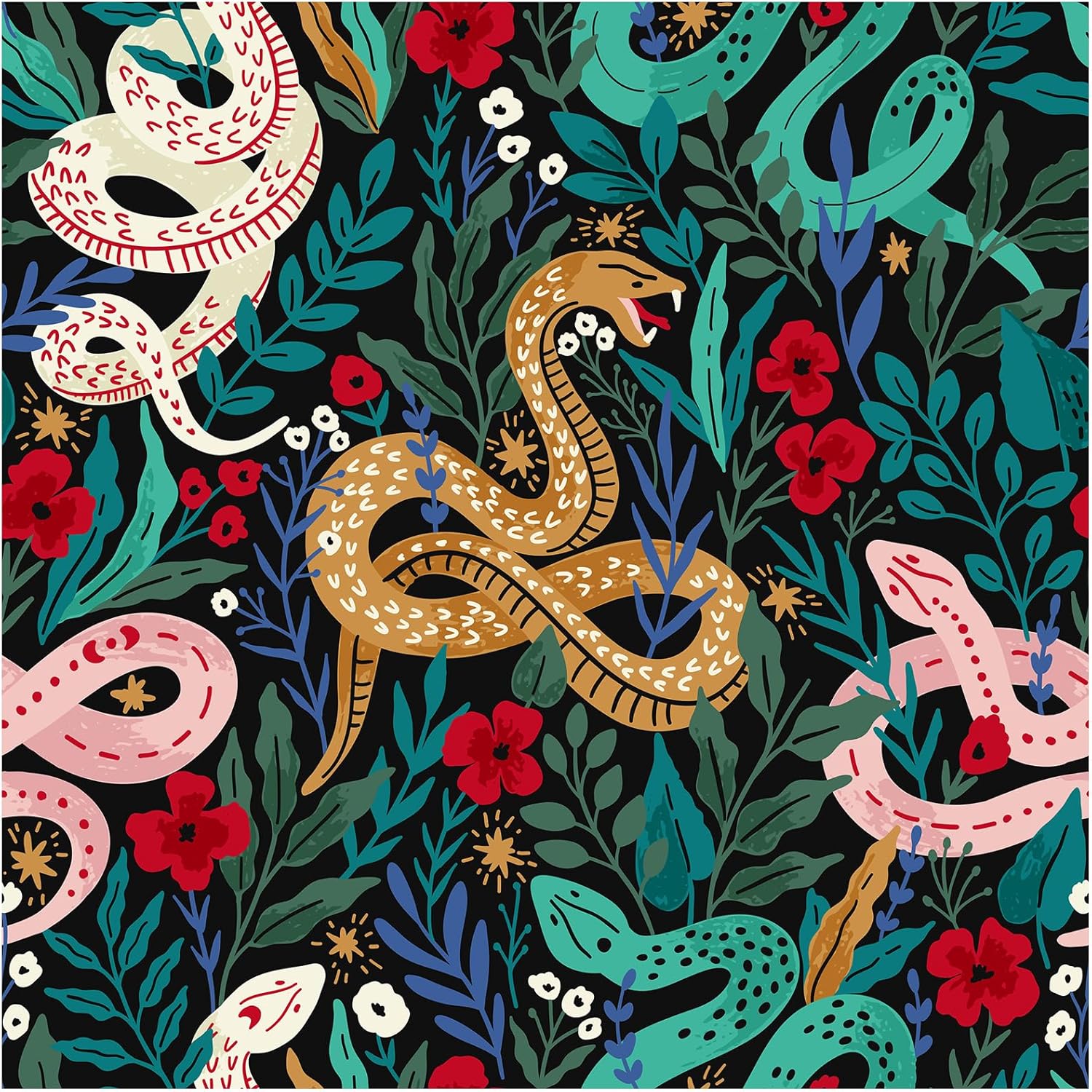 HAOKHOME Peel and Stick Wallpaper Snake Jungle Forest Boho Dark Floral Self Adhesive Wall Paper for Accent Wall Contact Paper 17.3in x 9.8ft