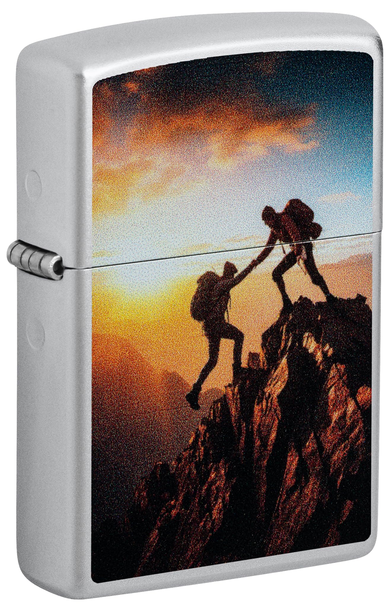 Zippo Mountain Climbing Zapalniczka Sztormowa, Kolorowy Nadruk, do Napełniania, Wielokrotnego Użytku, Wiatroodporna Konstrukcja, Pudełko na Prezent, Wykonano w USA, Satynowy Chrom (Satin Chrome)