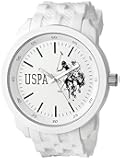 U.S. Polo Assn. Men’s White Sport Watch with Silicone Strap, 50mm Case, Analog Quartz Movement, Bold Dial, Box Included, Adjustable Fit 5.5